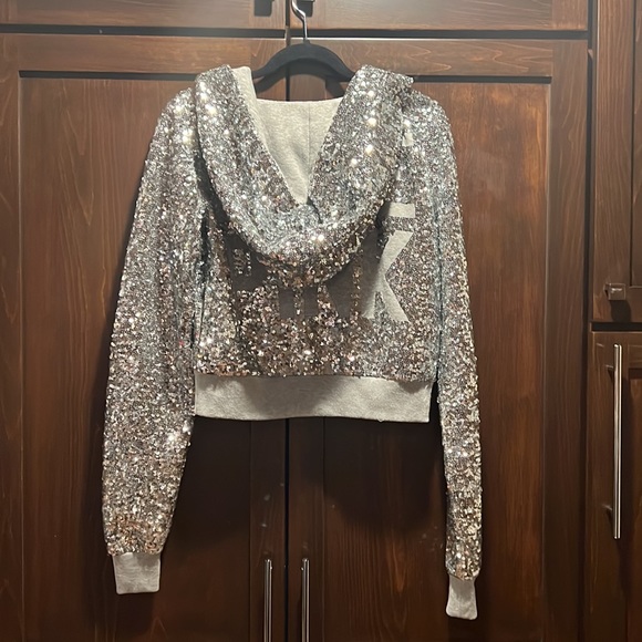 Victoria Secret Fashion Show Silver Sequin Hoodie Size S - Picture 2 of 5